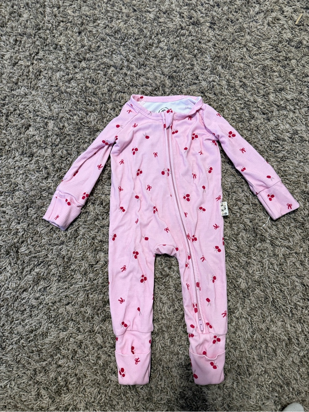 Pink Cherry-Print Baby Pajama One-Piece Zipper Sleeper